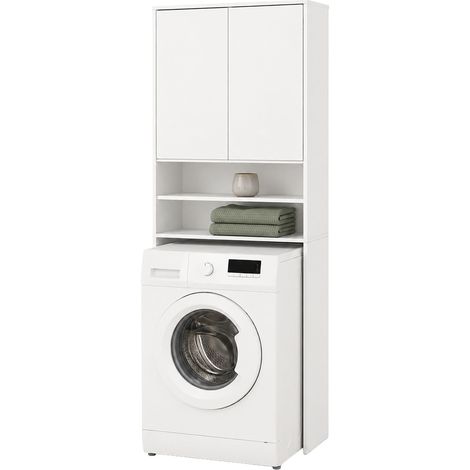 Relaxdays mobile sopra lavatrice/asciugatrice/toilette, 4 ripiani, HxBxT: 174 x 63,5 x 30 cm, bianco