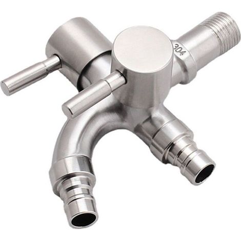 Robinet de Jardin à Double,Robinet Machine à Laver,Robinet Antigel,1/2" Sortie Robinet Double Sortie,Robinet Exterieur, pour Jardin, Extérieur, Cuisine, Salle de Bain, Machine à Laver (1/5)