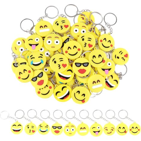 50 llaveros de emojis, llaveros de emoticonos para regalos de cumpleaños infantiles, rellenos para bolsas de fiesta, llaveros de caritas sonrientes para recuerdos de fiestas navideñas infantiles.