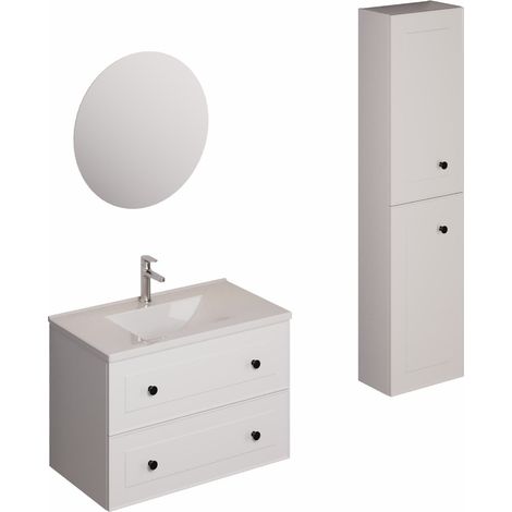 Naturel Badezimmerset mit Waschbecken inklusive Waschbeckenarmatur, Auslauf und Siphon Natural Forli glänzend weiß (KSETFORLI12)
