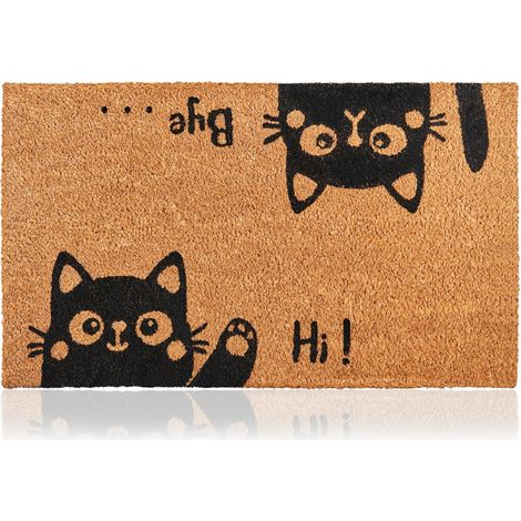 Hi-Bye Paillasson avec chat, fibre de coco, 4060cm, antidérapant, tapis de sol originaux pour entrée, hall, portes extérieures, accessoires pour la maison, matériau robuste (1/3)