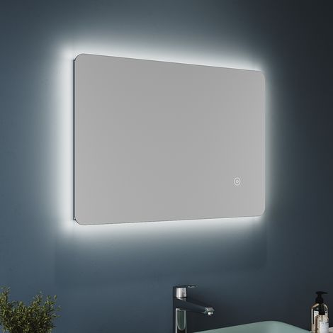 SONNI Badspiegel Lichtspiegel LED Spiegel Kupfer bleifreie Wandspiegel mit Touch-Schalter kaltweiß IP44 energiesparend 70 x 50cm