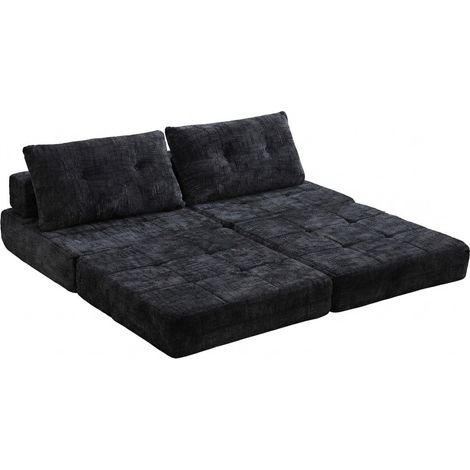 ELVMI Canapé-Lit Pliable avec Dossier et Coussins Tête Lombaires, en Chenille Noir, 79 × 79 × 57 cm (1/4)