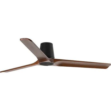 Faro Barcelona – Ventilateur de plafond noir mat 132 cm – 3 pales en bois foncé – Moteur DC 6 vitesses – Télécommande – 33839