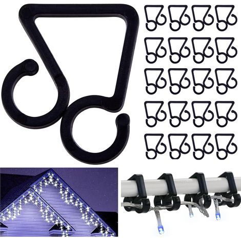 Lot de 120 crochets de gouttière noirs pour décoration de Noël, Halloween et Noël – Clips de lumières pour arbre de jardin extérieur (1/5)