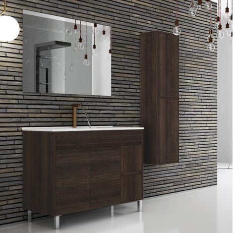 Mueble de baño ancho Isquia con lavabo y espejo. Se envía montado. 100CM Roble Evasión