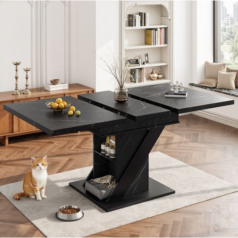 Mesa de comedor extensible (110x80x75 cm), tablero extensible hasta 140 cm, diseño moderno, MDF, negro (1/5)