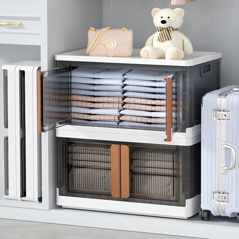 Grey White Double Door Collapsible Storage Organizer Box