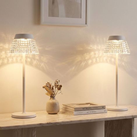 Lampe de table Lampe de table blanche Lampe de salon Touchdimmer Batterie Lampe d'appoint, USB, LED 1W 80Lm blanc chaud, DxH 13,5x38 cm