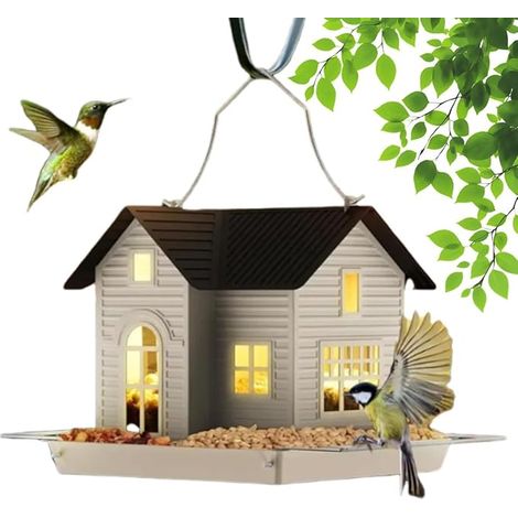 Charmante Mangeoire Solaire for Oiseaux, Mangeoire Suspendue en Métal avec Lampes Solaires for L'extérieur, Grande Capacité, Décoration De Jardin, Cadeau Créatif Unique for Maman Et Grand-Mère