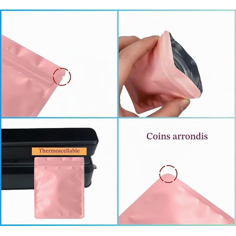 Sachets Zip Refermables Opaque, Pochettes Alimentaire avec Couleur Mate, Pochons Zip Hermétiques pour Vente au Détail et Stockage des Objets (Rose, 7x10 cm) (1/2)
