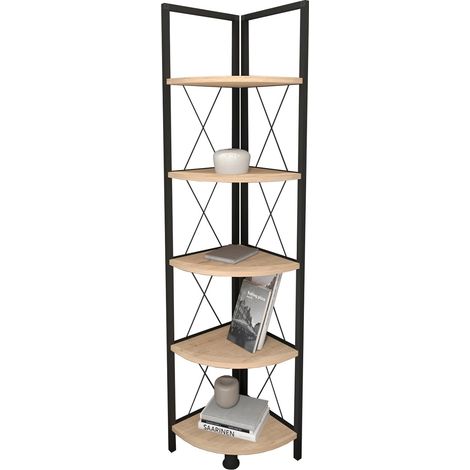 Etagère, bibliothèque d'angle avec 5 étagères coloris chêne cambrian, noir - longueur 67 x profondeur 34 x hauteur 160 cm (1/3)
