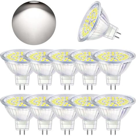 Ampoule LED GU5.3, blanc froid 6000K, MR16 LED AC/DC12V 3W équivalent à 30W halogène, spot LED non dimmable, paquet de 10 [Classe énergétique F] (1/5)