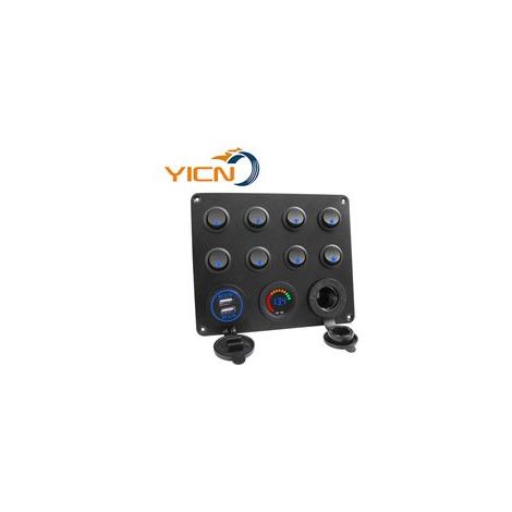 Prise de charge double USB 4,2 A + prise de courant 12 V + voltmètre LED + panneau multifonctions à 8 interrupteurs marche/arrêt (1/5)