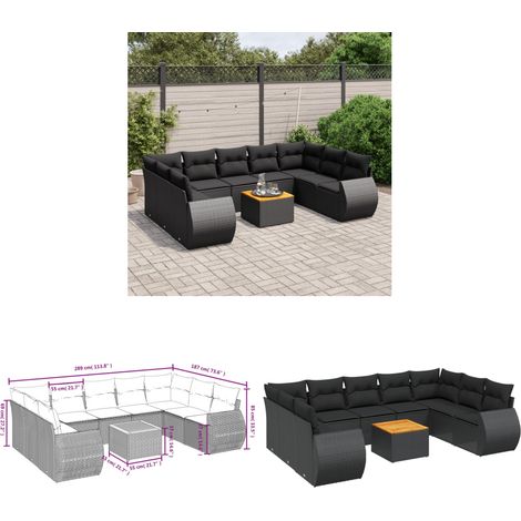Salon de jardin 10 pcs avec coussins noir résine tressée - Ensemble Salon De Jardin - Meuble Extérieur - Jardin Design - Mobilier De Jardin - Chaise Lounge - Home & Living (1/3)