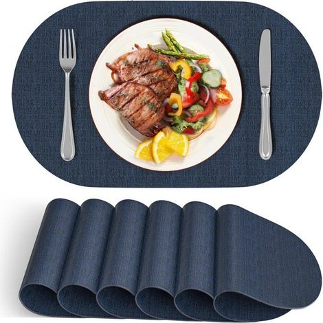 30 x 45 cm - Lot de 6 sets de table ovales réversibles - Simili cuir moderne, lavables et résistants à la chaleur pour la décoration... (1/5)