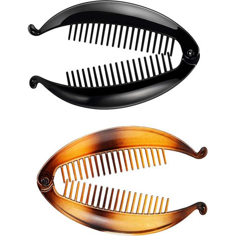 Set mit 2 bananenförmigen Haarspangen, fischförmigen Spangen, Retro-Haarkämmen, schwarz und gelb (1/5)