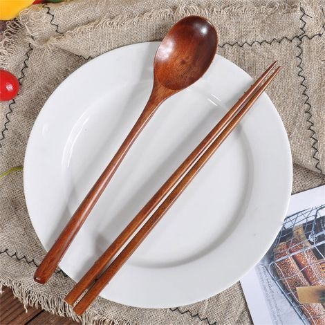 Ensemble cuillère et baguettes en bois – 1 cuillère + 1 paire