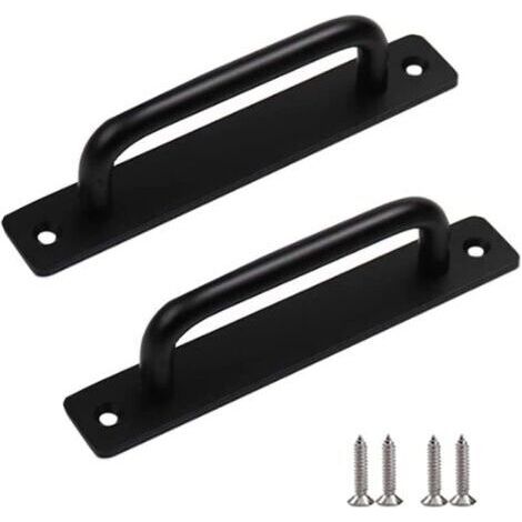 QORVA-Poignées de porte de grange robustes 2 pièces, poignées de porte coulissantes, poignées de porte en aluminium noir, poignées de porte intérieures et extérieures avec vis
