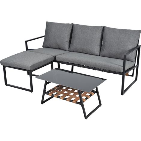 ELVMI Gartenlounge Set mit 1 Ecksofa, 1 Couchtisch und 1 Fußhocker, Polyester und Grau (1/5)