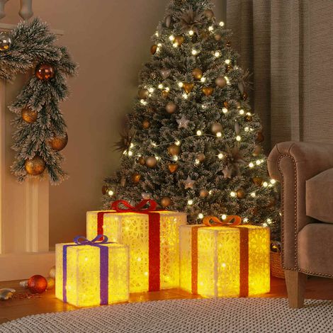 vidaXL Pacchi di Natale Illuminati 3 pz 64 LED Bianco Caldo (1/5)