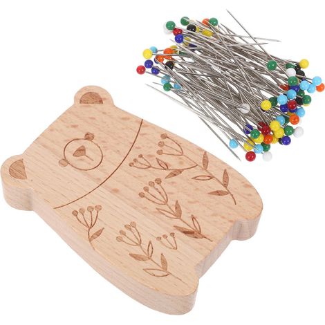 Porte-aiguilles Organiseur pour Couture et Point de Croix Magnétique en Bois de Hêtre avec Motif Ours Évite les Chutes Accidentelles, Outil Précis pour Couleur Couleur Aléatoire (1/5)