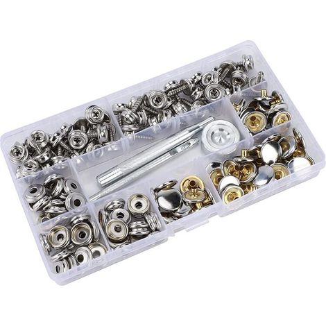 Botones De Presión - Acero Inoxidable Marino - 15 mm - Para Lonas Gruesas Velas Baches Tiendas - Lote De 50 Con 2 Herramientas (1/5)