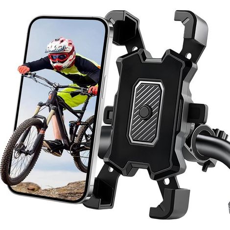 Fahrrad-Handyhalterung, stoßdämpfend mit Sicherheitsverriegelung, universelle, um 360 Grad drehbare Motorrad-Handyhalterung für Smartphones von 4,5 bis 6,8 Zoll (1/5)