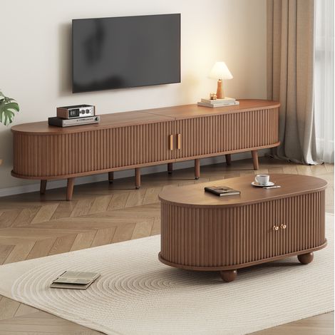 Set mobile TV e tavolino 170x40x42 cm e 100x50x40 cm, cassetti, ripiani aperti, MDF, noce (1/5)