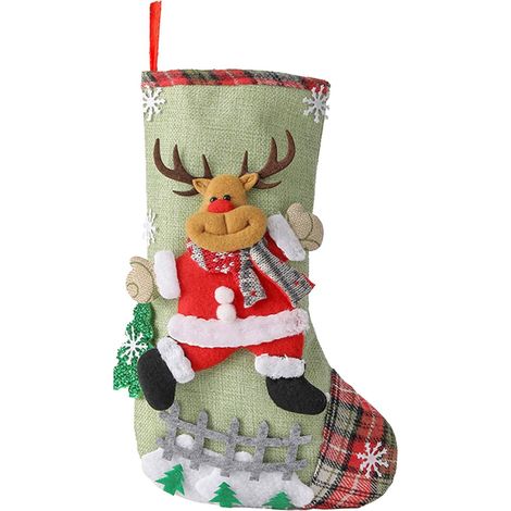 Chaussette De Noël - 30,5 X 19 Cm - Motif Renne Et Personnages Festifs - Pour Cheminée Décoration Intérieure - 1 Pièce (1/5)