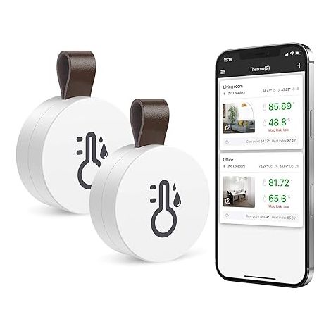 2er-Pack Bluetooth 5.0-Thermometer-Hygrometer, präziser Temperatur- und Luftfeuchtigkeitsmonitor, kabellos, APP-gesteuert, Überwachungssensor mit Bildschirm, Taste, iOS/Android-Funktionsalarm (1/4)