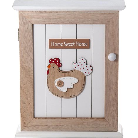 Boite a Clef en Bois, Armoires à Clés Murale avec 6 Crochets, Mignon Poule Thème Maison Cuisine Décorative, Idées Cadeau pour Amoureux des Poules 21 x 25cm (1/5)