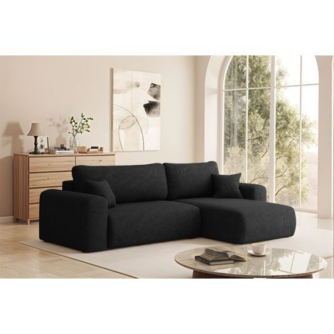 Ecksofa Schlafsofa FLORA Stoff Verita Schwarz Ottomane Rechts