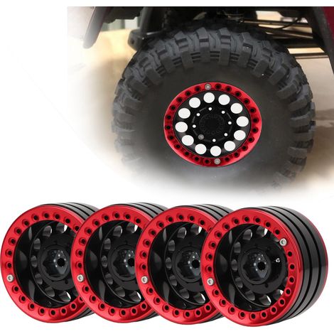 Stück 1,9 Zoll Aluminium Beadlock-Felgen und Naben für SCX10 1/10 RC Crawler-Car (Schwarz/Rot) (1/5)