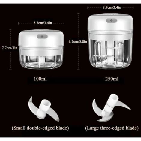 Hachoir Légumes - Broyeur Ail Électrique - 100 ml - Batterie Intégrée 1200 mAh - 30 W - Blanc (1/4)