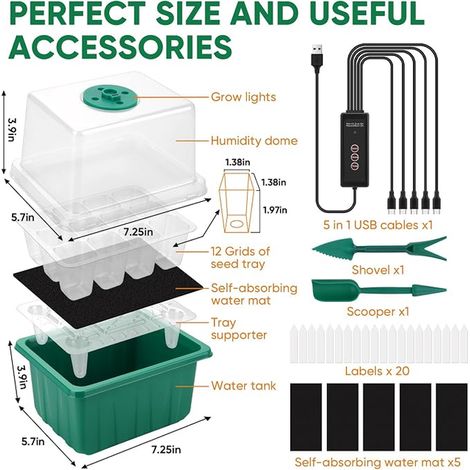Seed Starter Tray, Indoor Greenhouse Grow Box with Lamp for Plants, Cells Mini Greenhouse Grow Kit with Timing Controller (1/3)