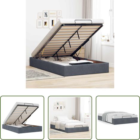 vidaXL Sommier à lattes - Cadre de lit ottoman sans matelas gris foncé 120x190 cm velours (1/5)