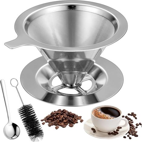 Wiederverwendbarer Edelstahl-Kaffeefilter, permanenter Handfilter, ideal zum Zubereiten und Servieren von Kaffee.