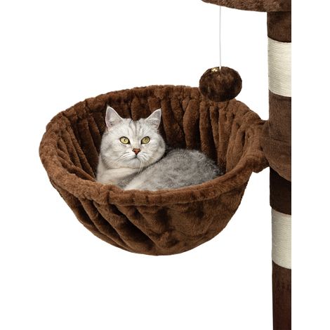 lionto 2er Set Liegemulde für Kratzbäume, Liegefläche mit stabilem Metallrahmen & Stoffbezug, 40 cm Durchmesser, 25 cm Tiefe, braun