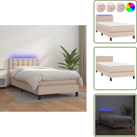 Sommier à lattes de lit avec matelas et LED Cappuccino 90x200cm - Lit Capitonné - Lit Avec Led - Lit Design - Lit Double - Matelas À Ressorts Ensachés (1/5)