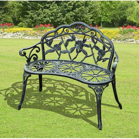 CHICFURN Banco de jardín de 2 plazas 100 x 54 x 78 cm de metal verde antiguo estilo vintage (1/5)