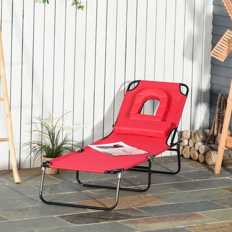 Lettino prendisole pieghevole Outsunny, reclinabile in 4 posizioni, con 3 cuscini inclusi, colore rosso.