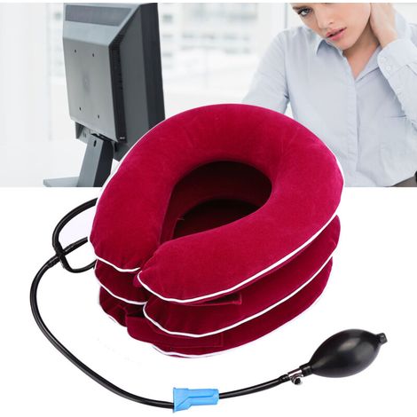 Collier Cervical Inflatable pour Adultes - Dispositif de Traction et Soutien Cervical à Domicile en Rouge Rose (1/5)