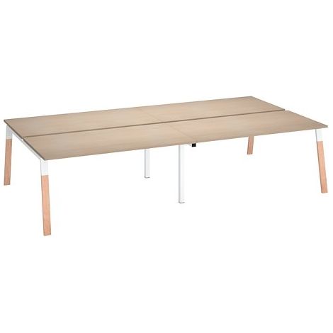 Pôle de 4 bureaux droits L 160 x P 60 cm, piétement bois métal chêne clair - Arch - Maxiburo