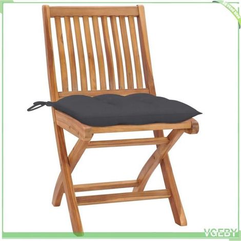 Chaise de jardin - FAFEICY - 3062448 - Bois de teck - Pliable - Coussins anthracite (1/5)