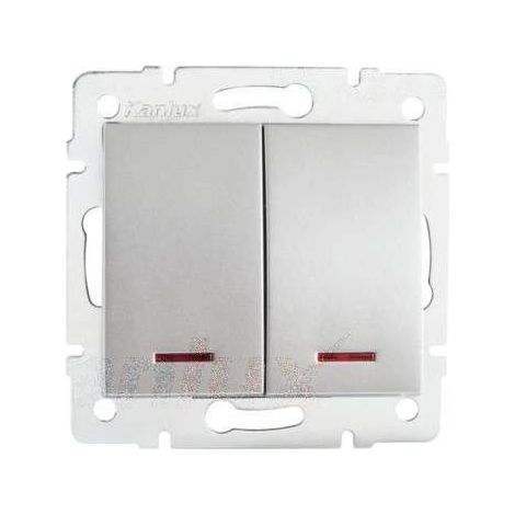 Interrupteur Double - LED Intégrée - Encastré - Argent - 71x71mm (1/3)