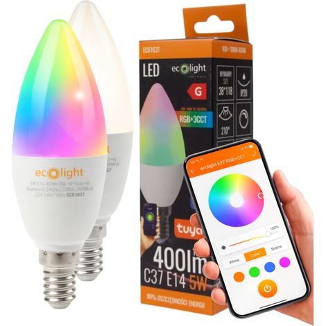 Ampoule bougie LED Smart E14 5W 400lm RGB+CCT Tuya BT (1/5)