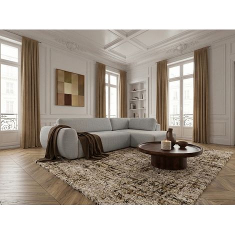 BOBOCHIC - Canapé angle L convertible coffre DENISE tissu texturé Angle droit Gris clair (1/5)