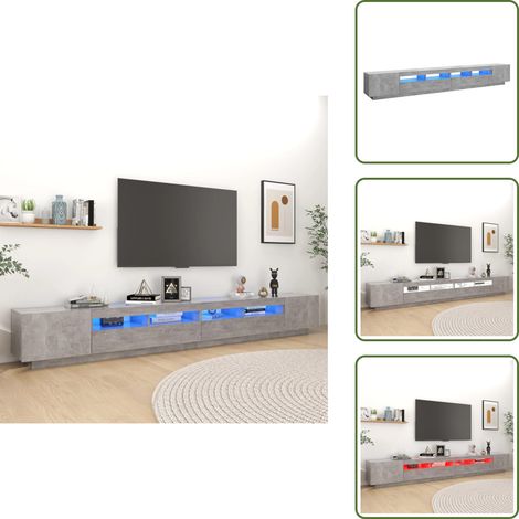 Meuble TV avec lumières LED Gris béton 300x35x40 cm - Meuble Tv - Meuble Téléviseur - Meuble Tv Led - Éclairage Led - Meuble Gris (1/5)