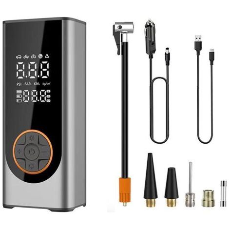 Compresseur d'air portable, pompe à vélo et pompe à air pour pneus de voiture, billes, gonflables, manomètre numérique, gonflateur sans fil, petit compresseur pour auto, camion, vélo avec étui de tran (1/5)
